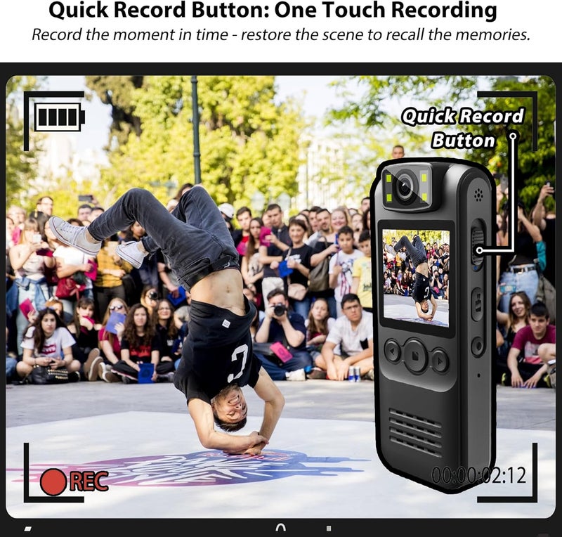 DayDateUp 4K 128GB Body Camera, Audio and Video Recording, with Magnetic Back Clip&Bike Mount, 180°Rotating Lens, Wearable Portable Bodycam for Outdoor/Sports/Security/Police - Image 3